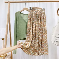 Floral Chiffon Pleated Skirt - View 1