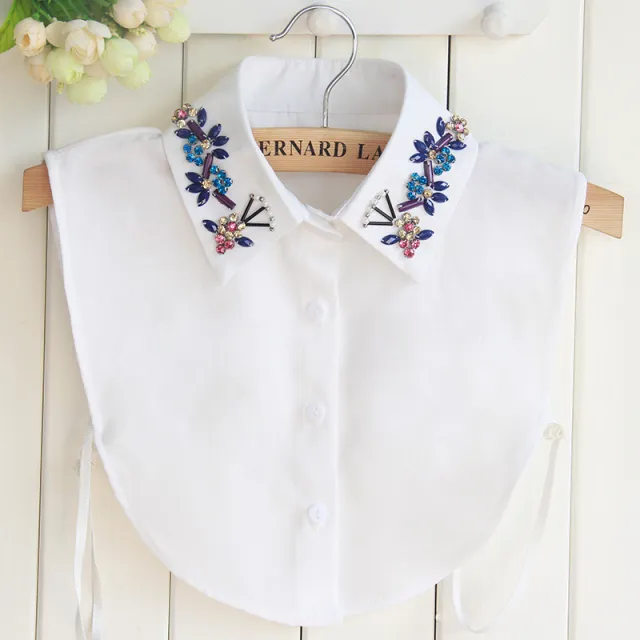 Women Detachable False Collar Shirt Fake Collar Colourful Diamonds White - Shop at LoveMi