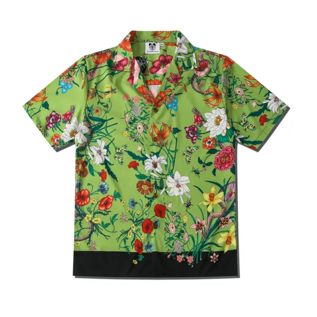 Young Men And Women Couples Tide Brand Plant Pattern Digital Printing Loose Lapel Short sleeved Shirt - Shop at LoveMi