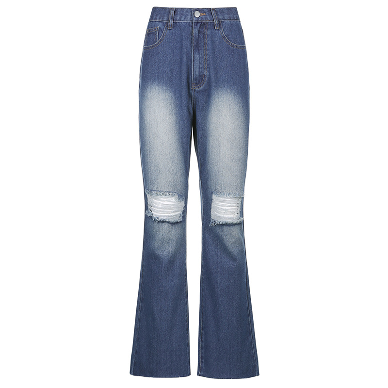 Title 3, Dames Jeans High Waist Blauw Ripped Straight Fl...