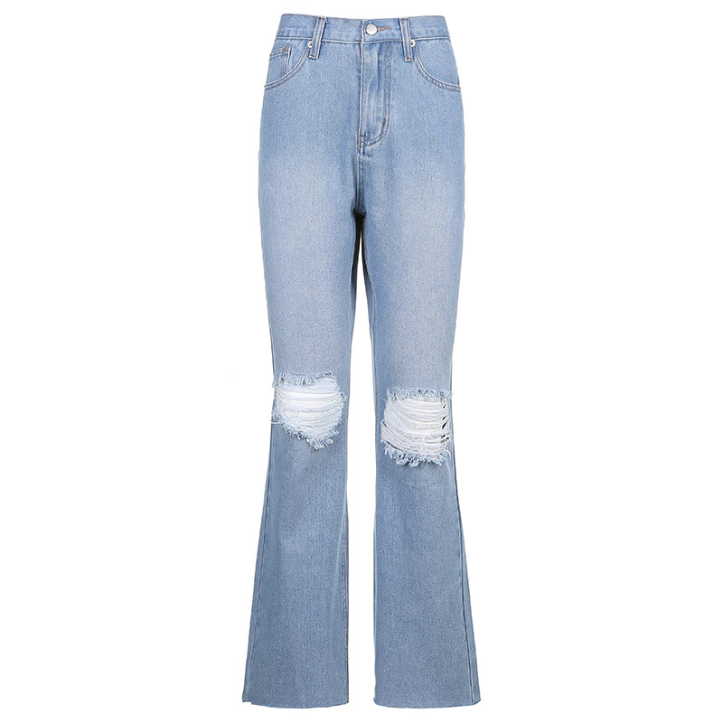 Title 4, Dames Jeans High Waist Blauw Ripped Straight Fl...