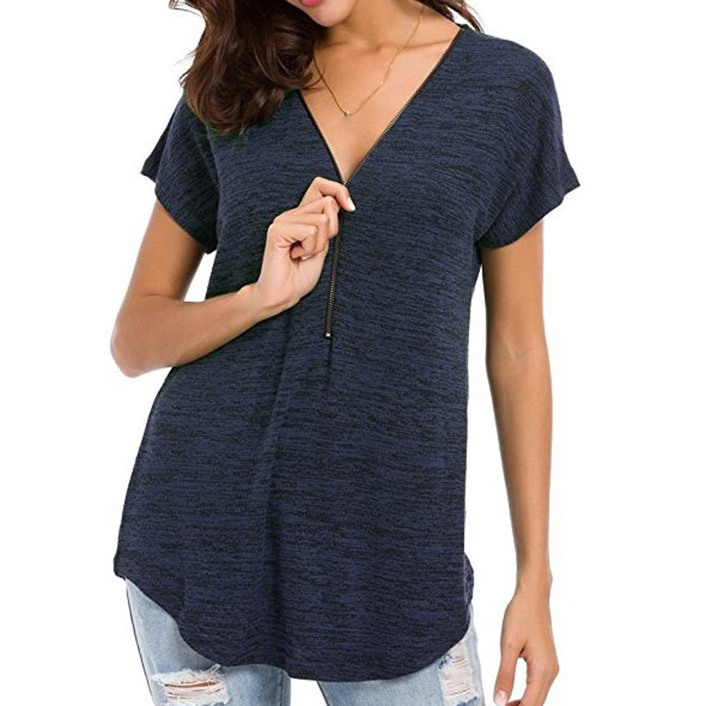 Title 9, New Solid Color Short Sleeved Zipper Women