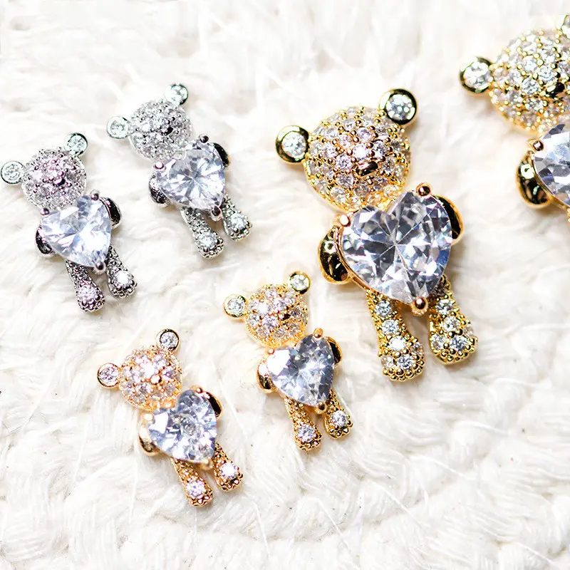 Nail Art Jewelry Bear Bronze Inlaid Zircon