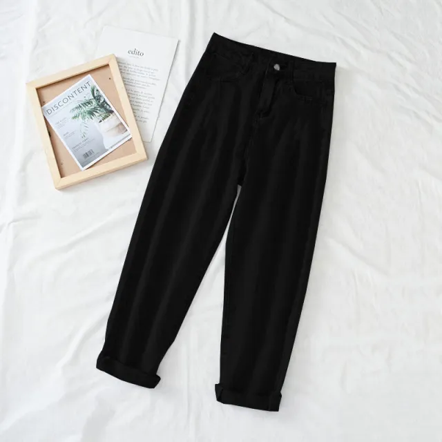 Cute Children'S Fun Graffiti Wash Light Blue High Waist Loose Thin Simple Casual Versatile Straight Jeans Black - Shop at LoveMi