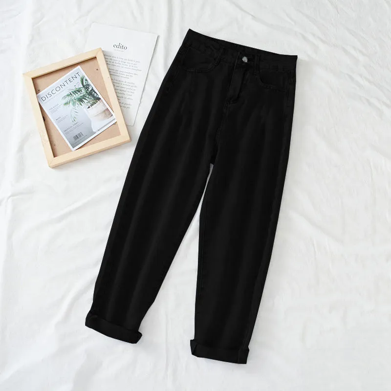 Cute Children'S Fun Graffiti Wash Light Blue High Waist Loose Thin Simple Casual Versatile Straight Jeans - Black
