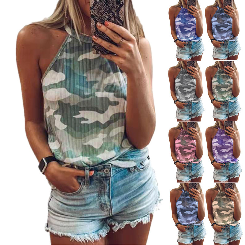 Women's Camouflage Print Sleeveless Halter Top