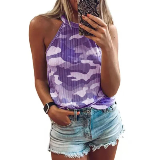 Women's Camouflage Print Sleeveless Halter Top Purple - Shop at LoveMi