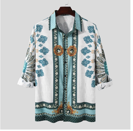 Men's Clothing Summer Loose Shirt Printing Long-sleeved Shirt