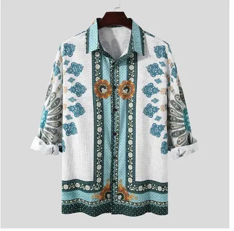 Men's Clothing Summer Loose Shirt Printing Long-sleeved Shirt