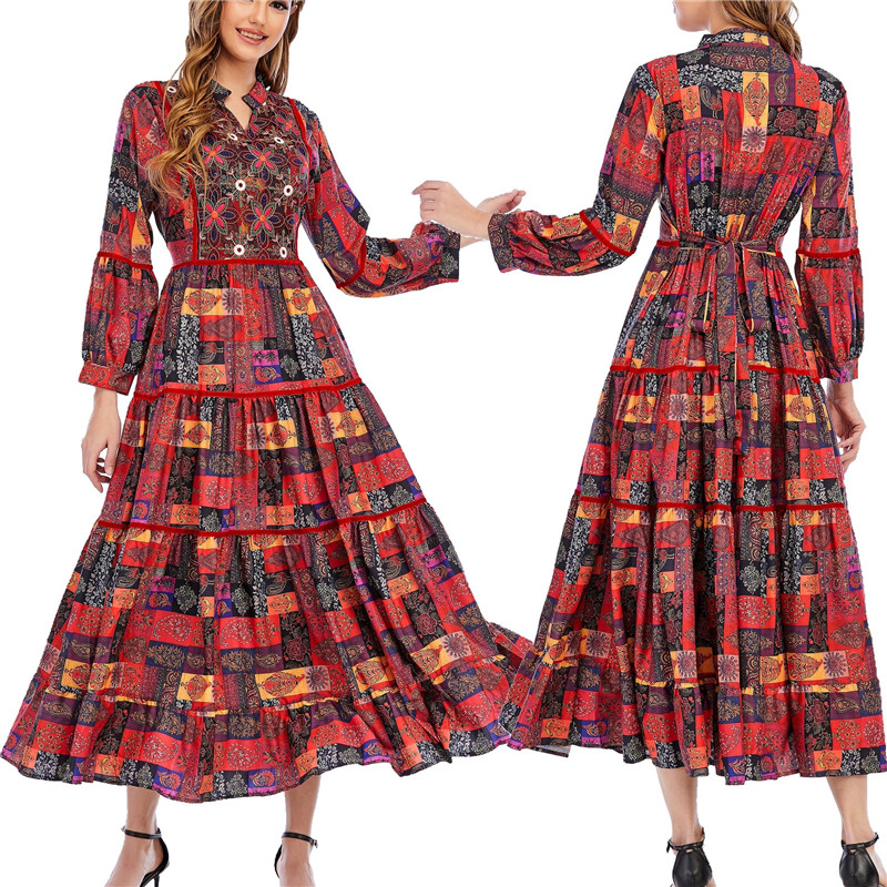 Ethnic Style Malay Dress, Long Sleeve And Ankle Dress, Fashionable Women's Clothing