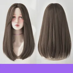 Women's Long Hair, Natural Clavicle Straight Hair Wig Headgear - Cool Brown 50Cm - View 1