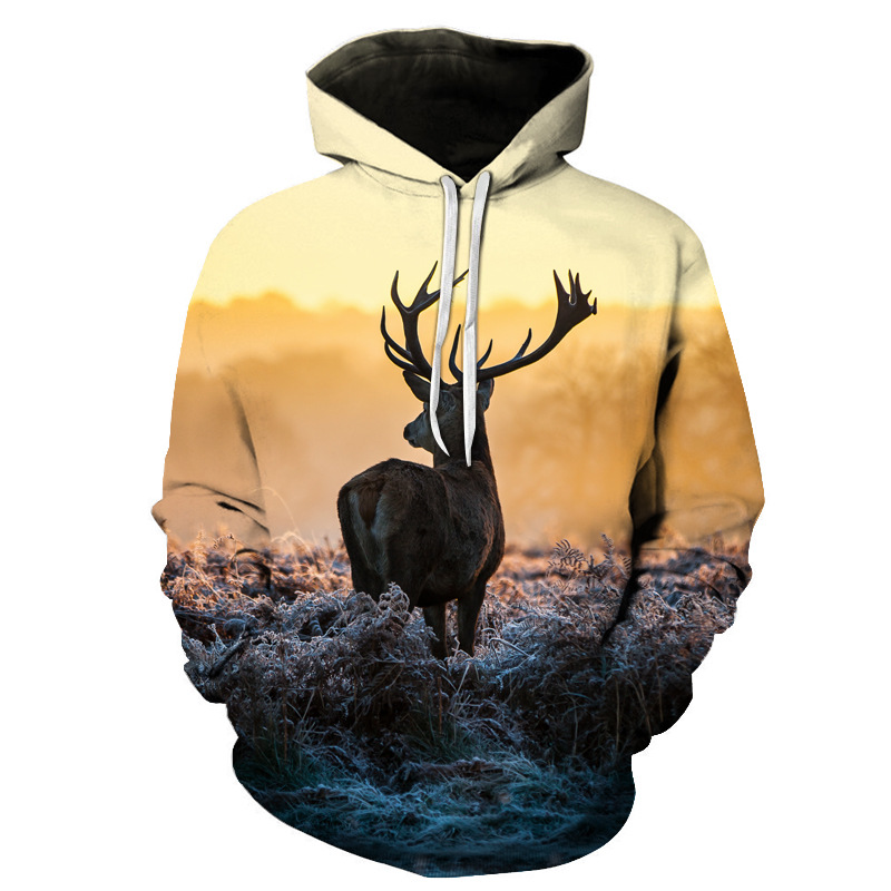 Sika Deer Print Hoodie Men's And Women's Same Sweatshirt