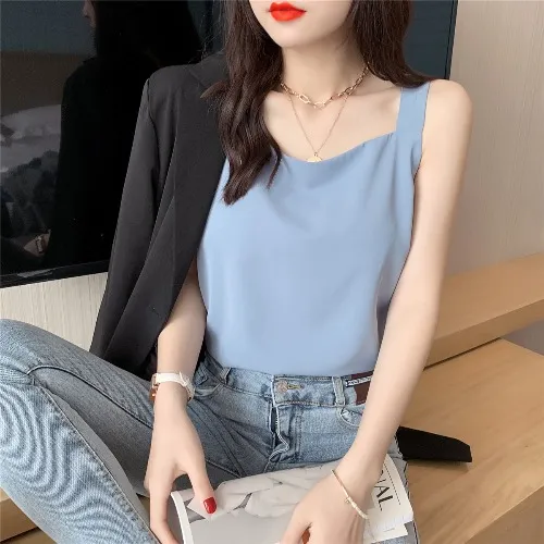 New Summer Square Collar To Cover The Belly And Look Blue - Shop at LoveMi