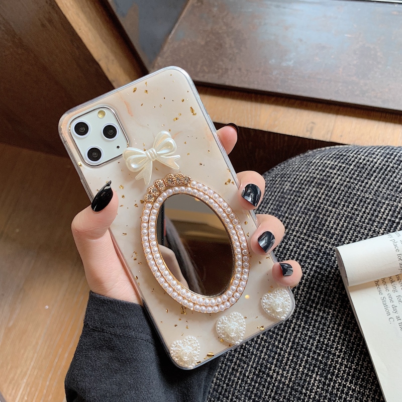 Compatible with Apple , Marble Bowknot Rhinestone Mirror Phone Case - Image 2