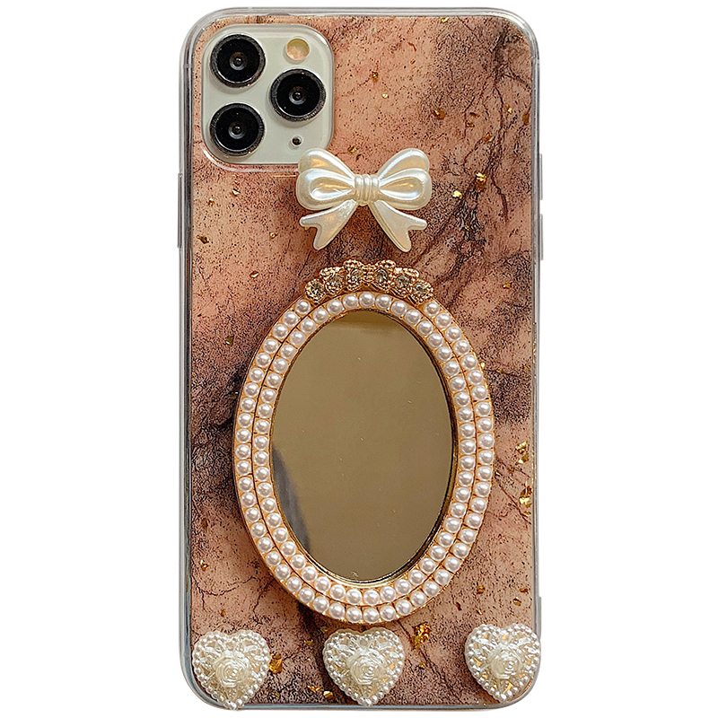 Compatible with Apple , Marble Bowknot Rhinestone Mirror Phone Case - Image 3