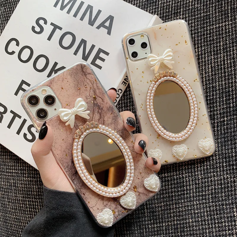Compatible with Apple, Marble Bowknot Rhinestone Mirror