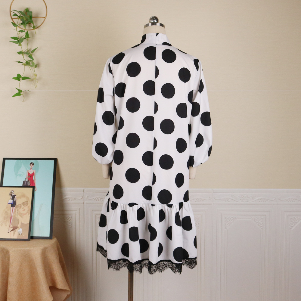 Round Neck Tie Bow Loose Loose Casual Women's Dress