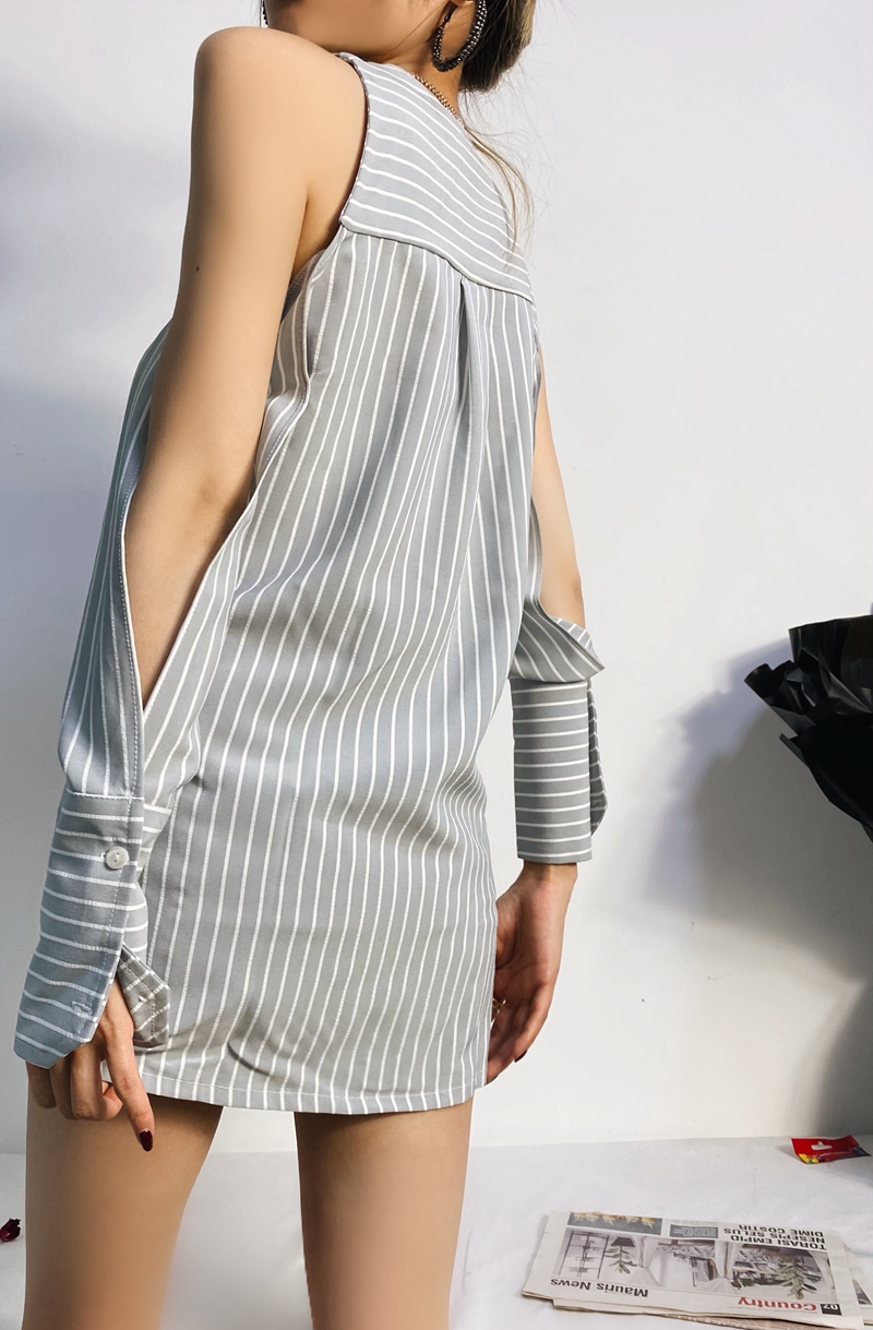 Fashion Temperament Off-shoulder Long-sleeved Striped Casual Shirt