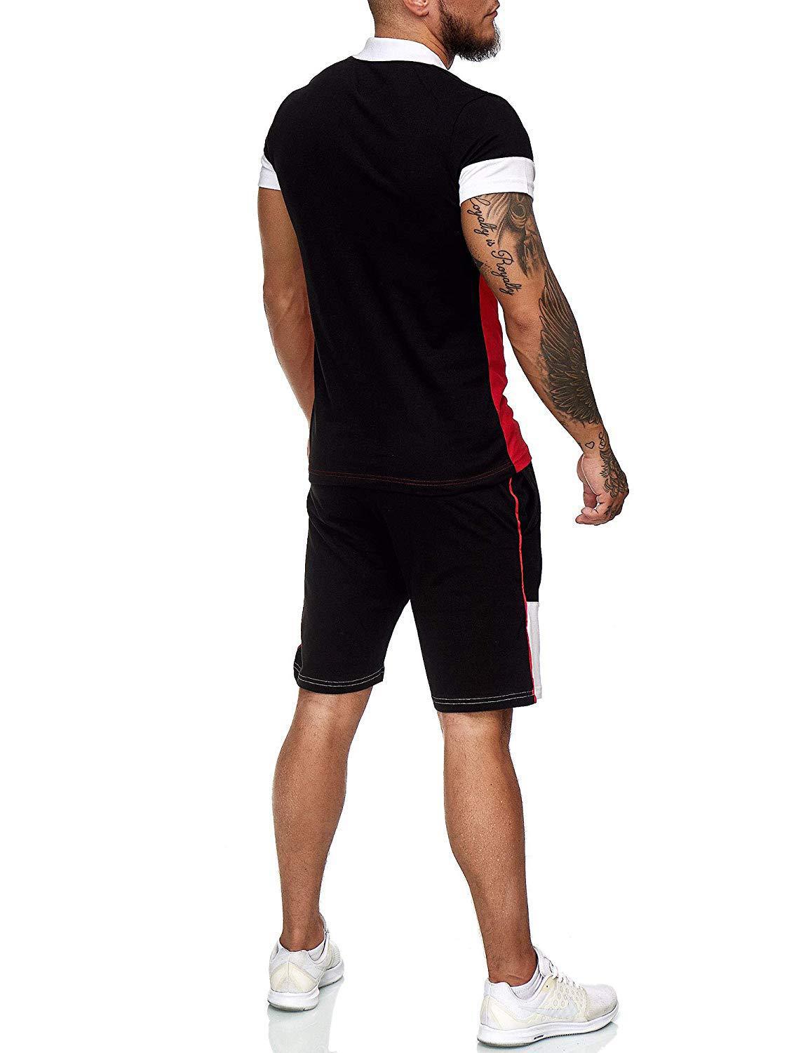 Sports Suit Men's Color Matching Stitching Lapel POLO Shirt Casual Short Sleeved Suit