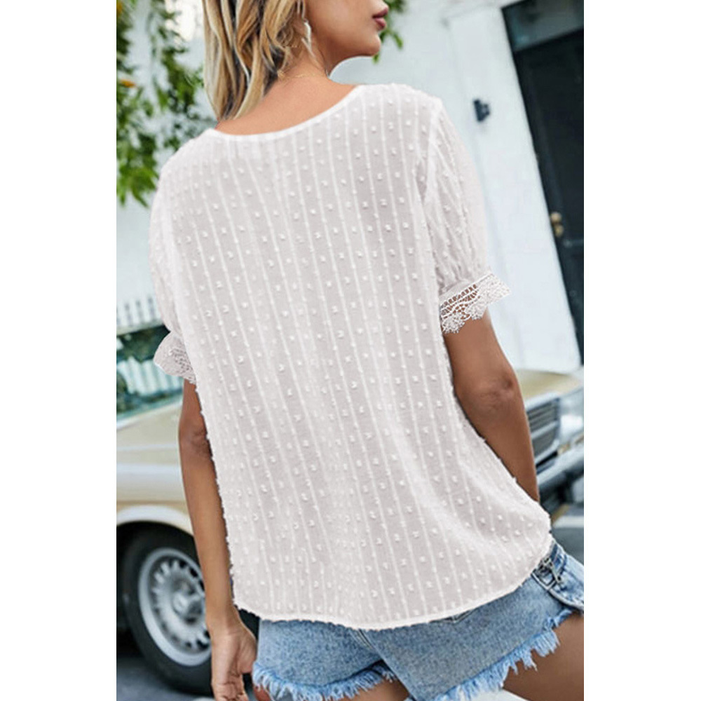 Pure Color Simple Chiffon Shirt Deep V-Neck Short-Sleeved T-Shirt