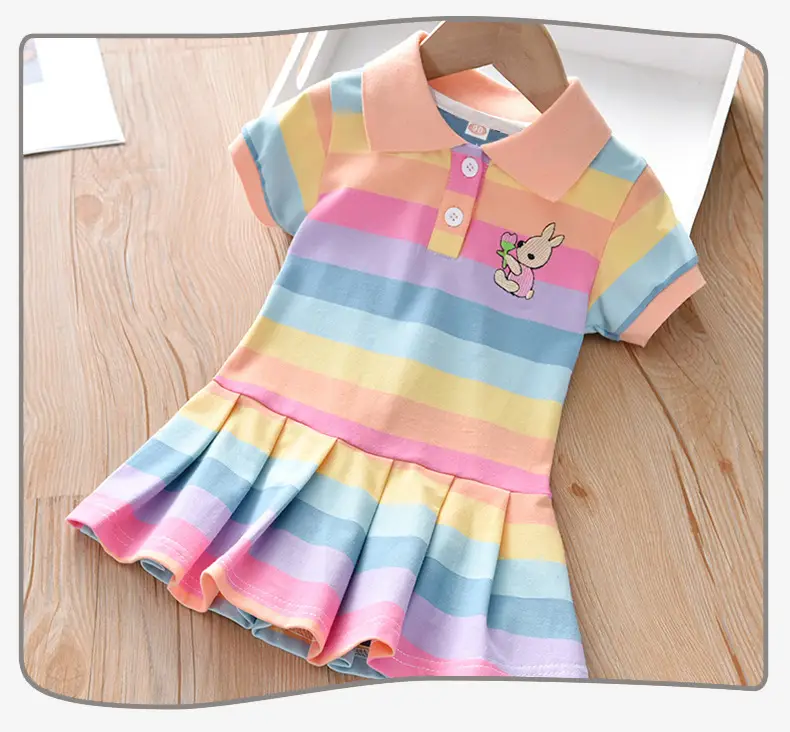 Children's Polo Shirt Color Red Striped Short-sleeved Skirt