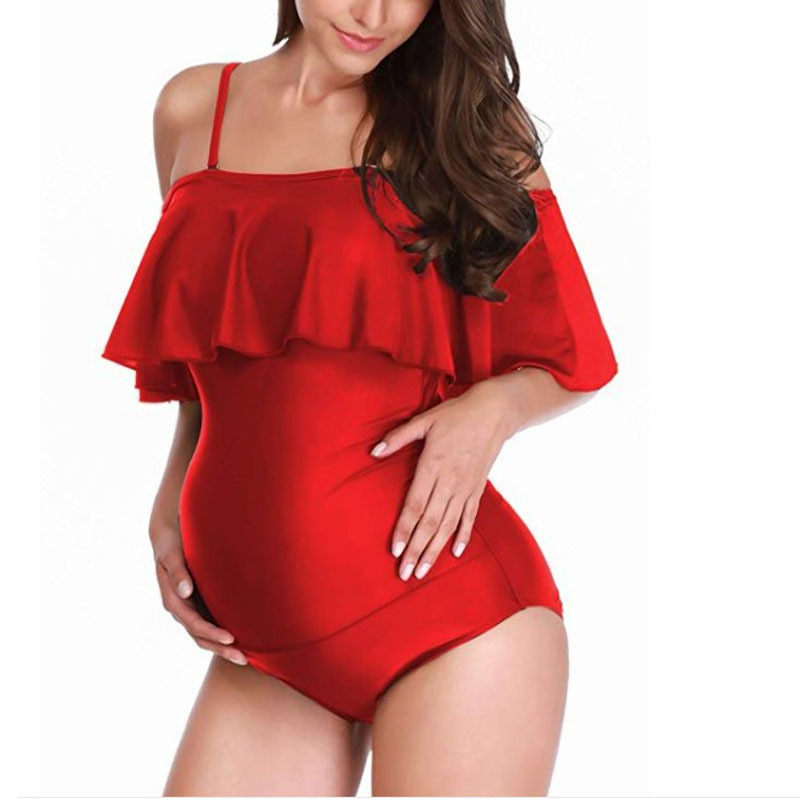 One-piece Pregnant Women's Solid Color Plus Size Flashing European And American Sexy Swimsuit