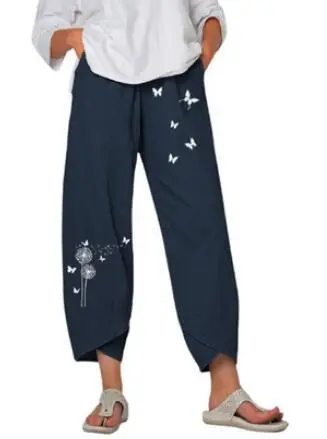 Summer Cotton And Linen Temperament Thin Loose Fitting Straight Leg Pants Wide Leg Pants Blue - Shop at LoveMi