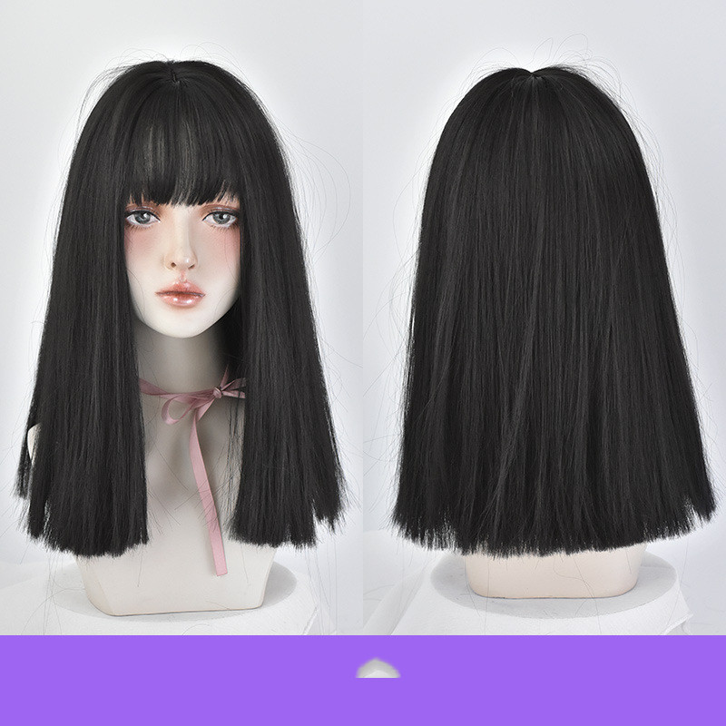 Invisible Simulation Wig Set Natural Long Straight Hair Full Headgear Natural Black - Shop at LoveMi