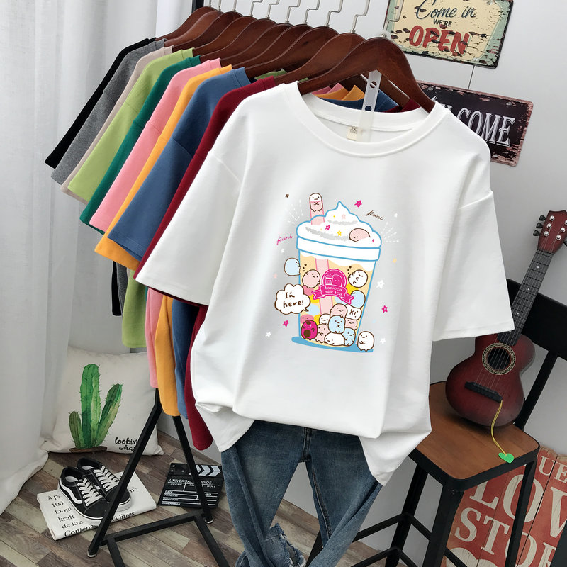 Title 2, Loose Korean Style Cotton Short-Sleeved T-Shirt