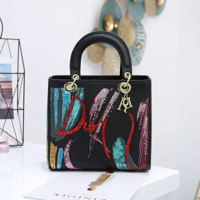 Sequin Embroidered Pu Handbags Portable Messenger Ladies Bag Black - Shop at LoveMi