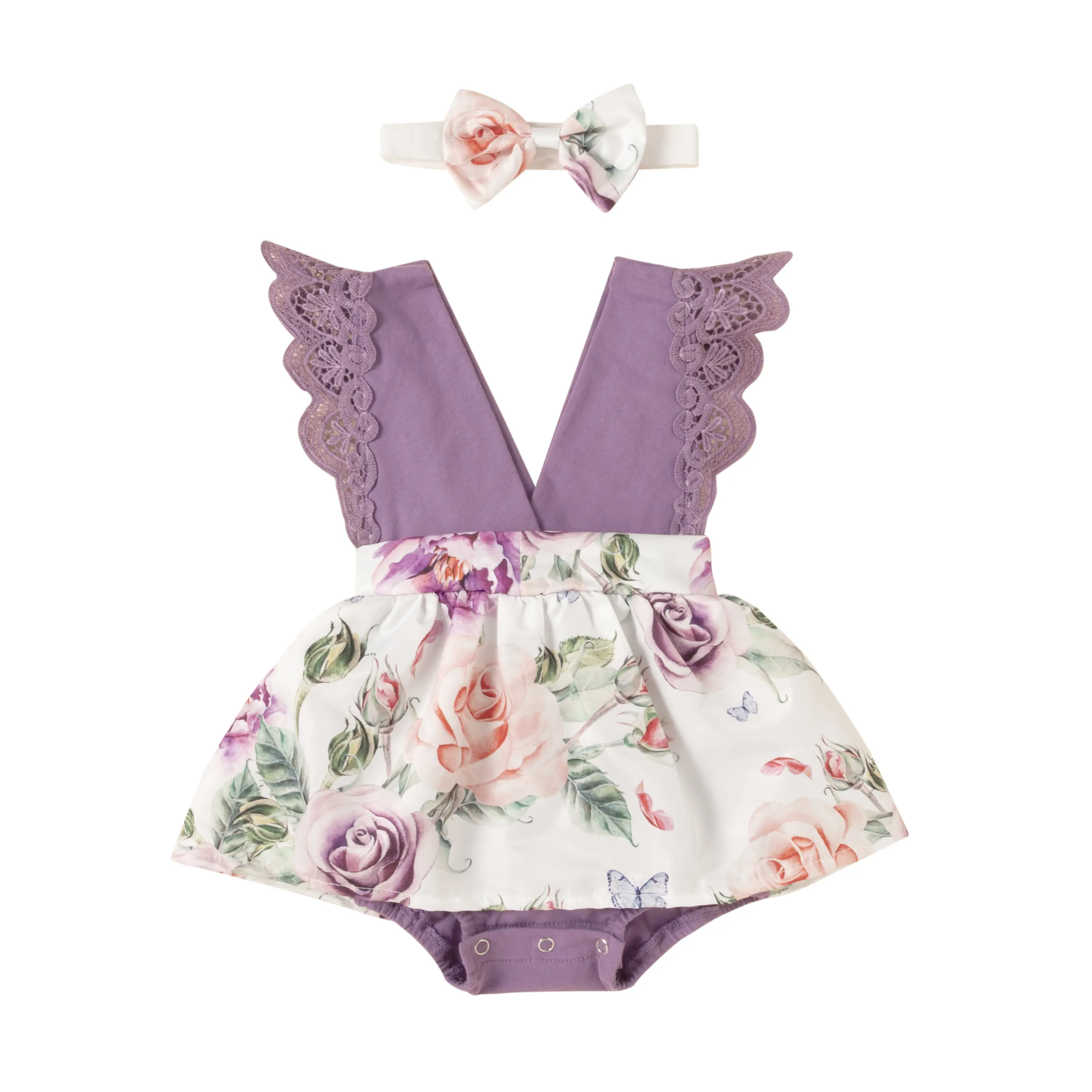 Infant Children's Flower Halter Big V-Neck Romper Dress