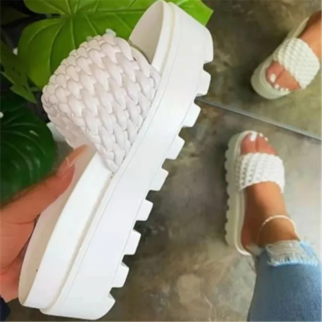Round Toe Large Size Sandals And Slippers Flat Woven Beach Shoes White - Shop at LoveMi