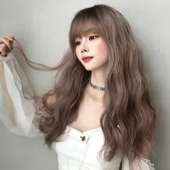 Wig Female Long Hair Slightly Curly Wavy Natural Fluffy Full Top Hair Cover - Soot Pink - View 1