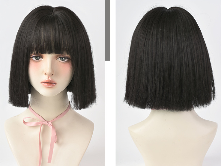 Wig Female Short Hair New Style Net Red Round Face Short Wig Set Natural Black - Shop at LoveMi