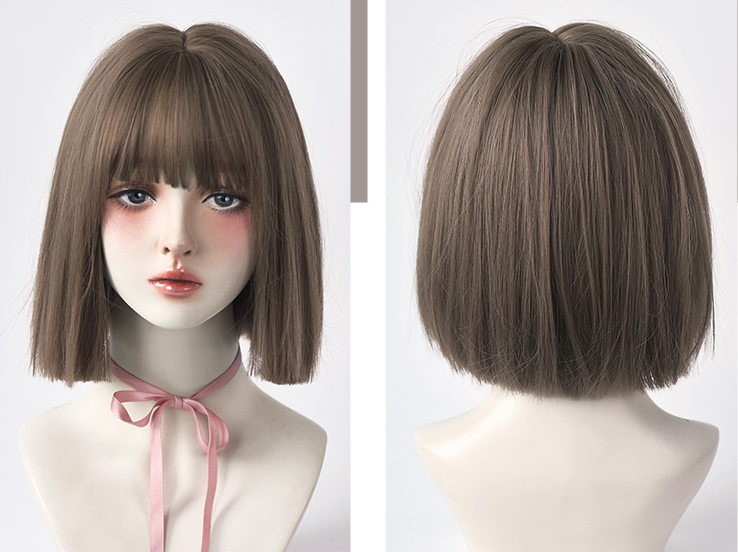 Wig Female Short Hair New Style Net Red Round Face Short Wig Set Cool Brown - Shop at LoveMi