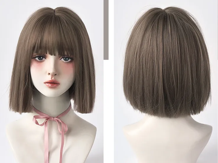 Wig Female Short Hair New Style Net Red Round Face Short Wig Set - Cool Brown
