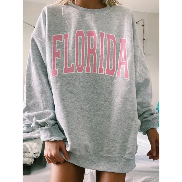Women's Letter Long Sleeve Loose Sweatshirt Pink - Shop at LoveMi