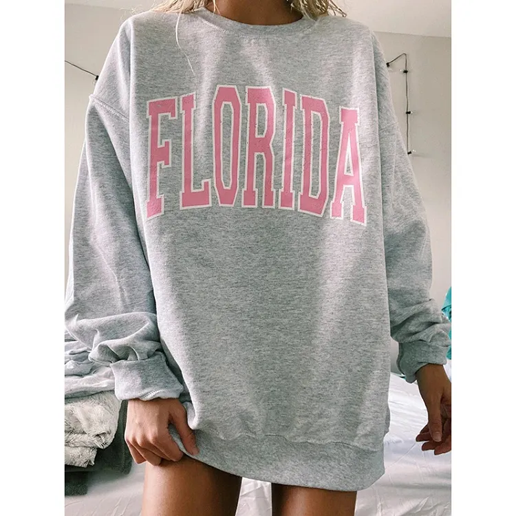 Women's Letter Long Sleeve Loose Sweatshirt - Pink