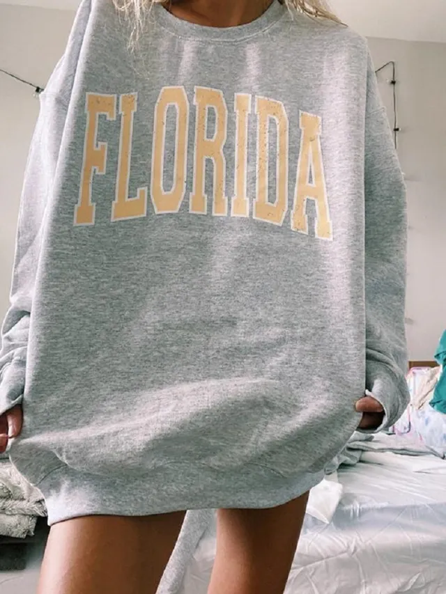 Women's Letter Long Sleeve Loose Sweatshirt Yellow - Shop at LoveMi