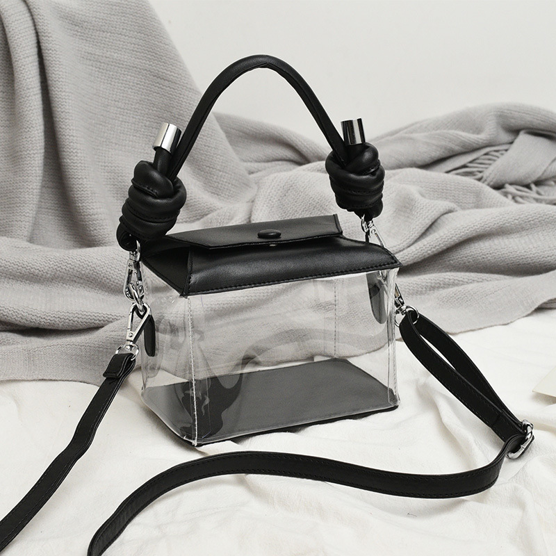 Transparent Small Square Bag Fashion Chain Shoulder Bag Portable Jelly Bag Black - Shop at LoveMi