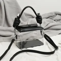 Transparent Small Square Bag Fashion Chain Shoulder Bag Portable Jelly Bag - Black - View 1