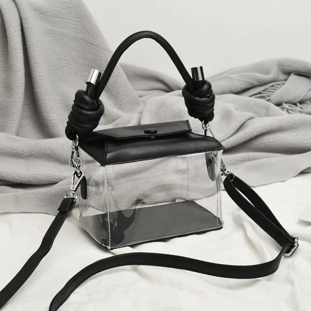 Transparent Small Square Bag Fashion Chain Shoulder Bag Portable Jelly Bag Black - Shop at LoveMi