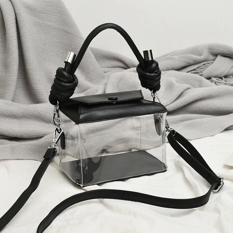 Transparent Small Square Bag Fashion Chain Shoulder Bag Portable Jelly Bag - Black