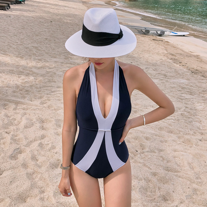 Triangular One-piece Color Matching Hot Spring Swimsuit - Image 3