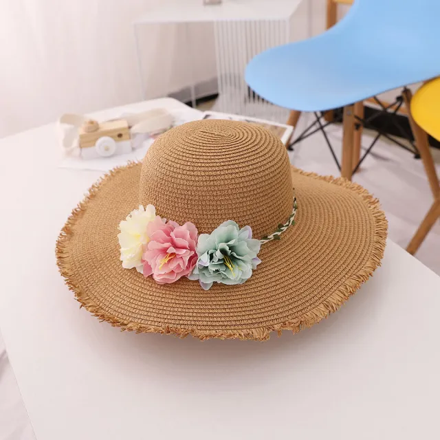 Flower Straw Hat Summer Parent child Hat Straw Bag Khaki - Shop at LoveMi
