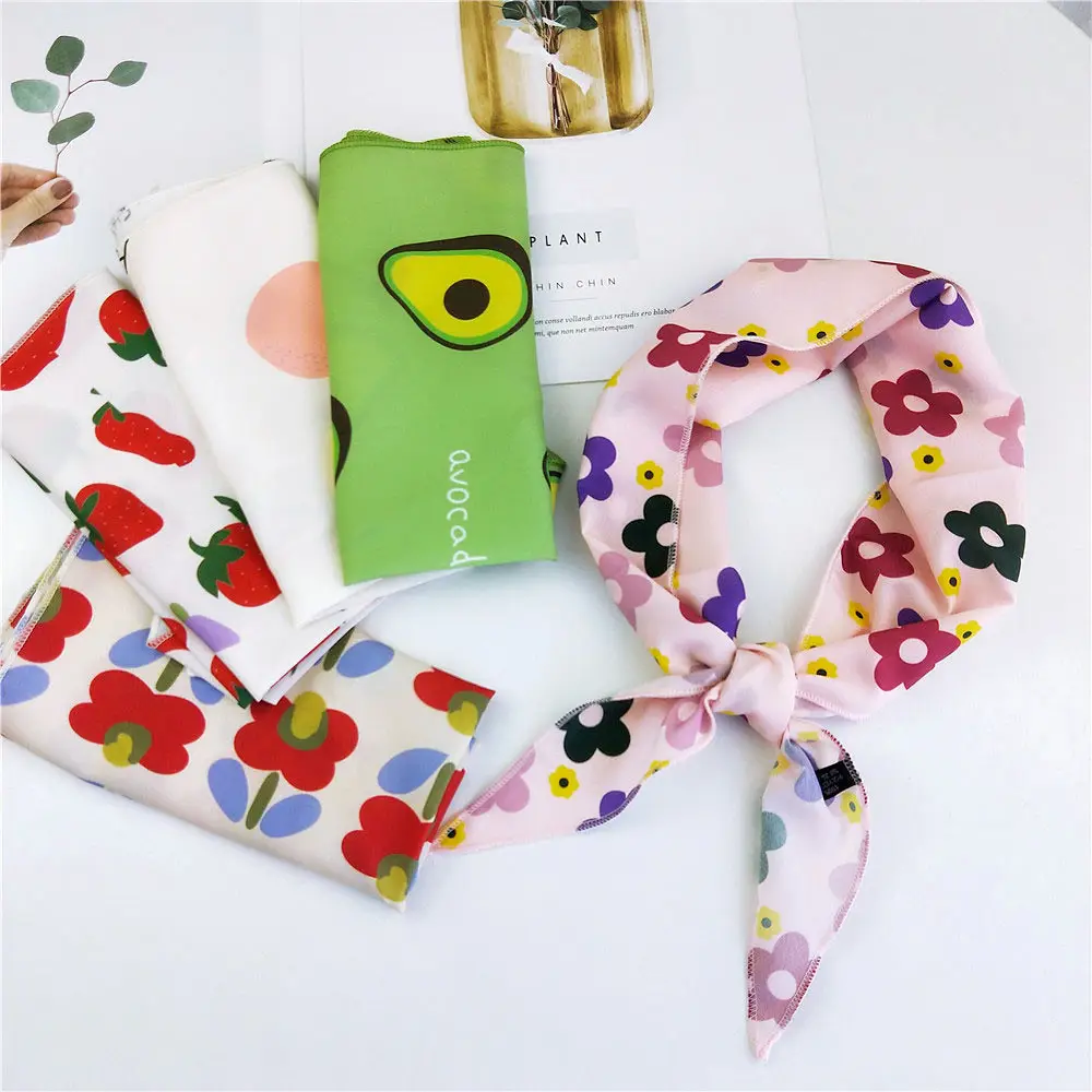 Refreshing Floral All-match Small Silk Scarf Female