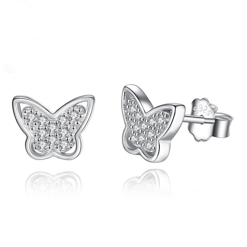 Sterling Silver Diamond Butterfly Earrings Earrings Sterling Silver Women's Children's Earrings