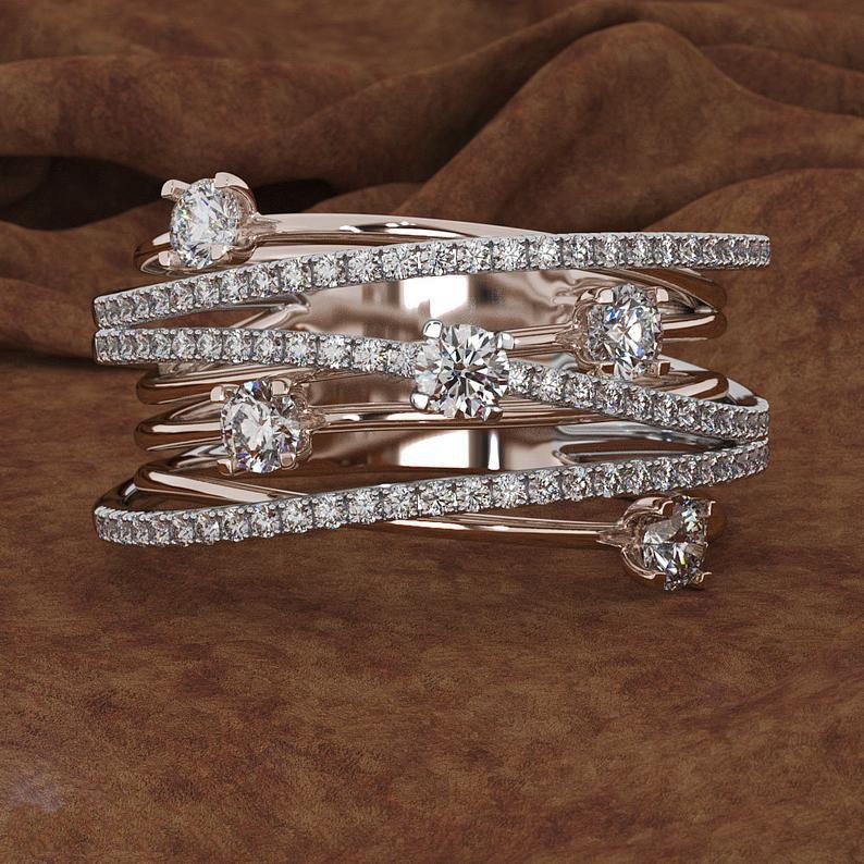 New Flash Diamond And Micro-inlaid Zircon Ring, European And American Creative Women's Cross-color Ring