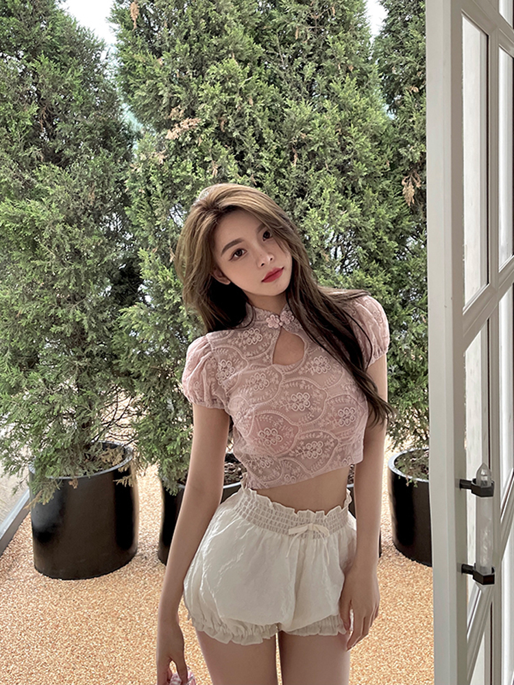 Heavy Industry Exquisite Embroidered Short Cheongsam Top Pink - Shop at LoveMi