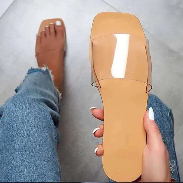Sandals Summer Women Slippers Flats Pu Leather Solid Peep Toe Sewing Transparent - Shop at LoveMi